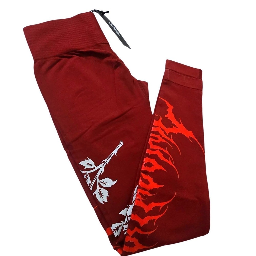 Civil‎ Regime Revenge Kelly Seamless Scrunch Legging Burgundy Red Graphic Size M
